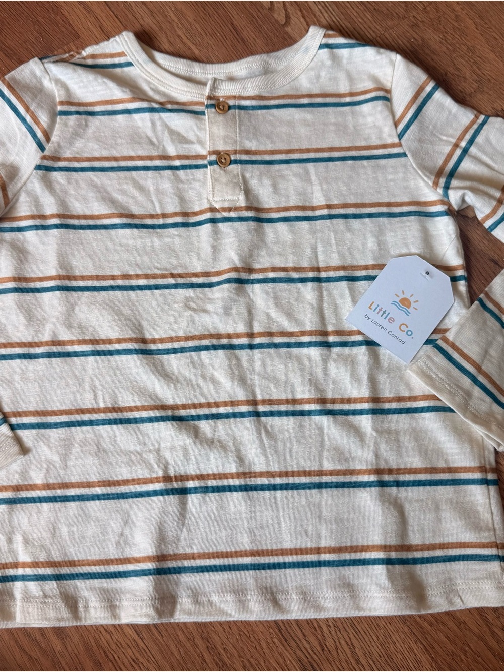 Organic Kids Light White Striped Long Sleeve Henley Shirt 5T Little Co